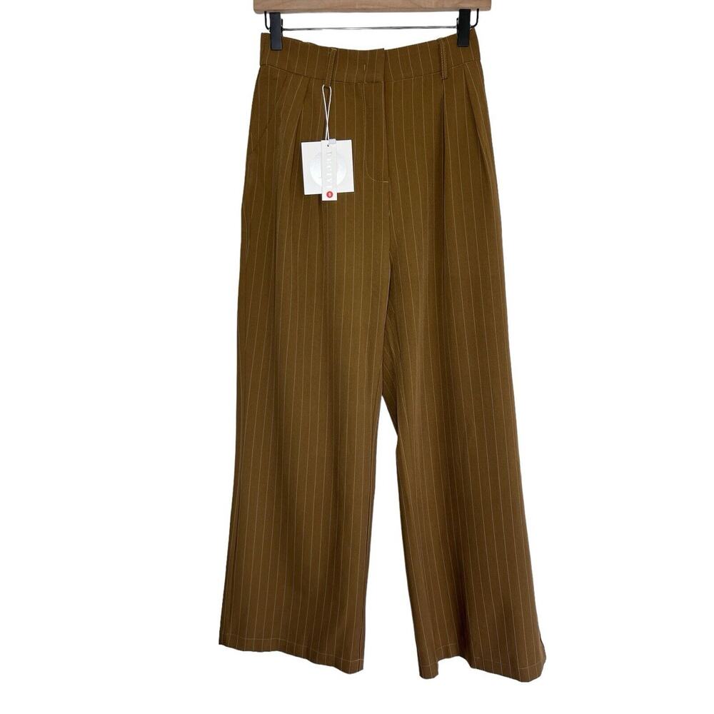 DECIVI Women’s Casual Striped High Waisted Wide Leg Elastic Waist Trouser Pants